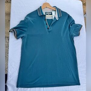 Ted Baker Teal Polo Shirt Mens Large Striped Collar Classic Fit